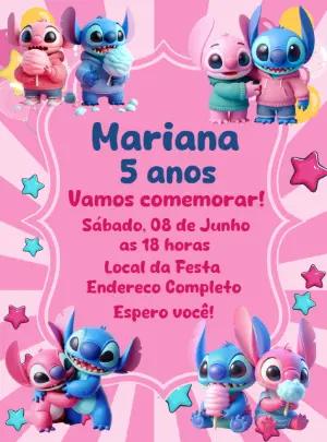 Convite Aniversário Stitch e Angel para Editar Online