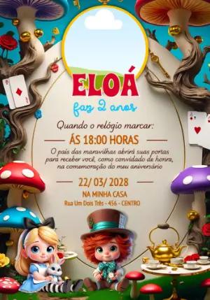 Convite Digital Alice no País das Maravilhas Fofo para Editar