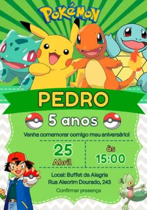 Convite Digital Pokémon Infantil Colorido para Editar