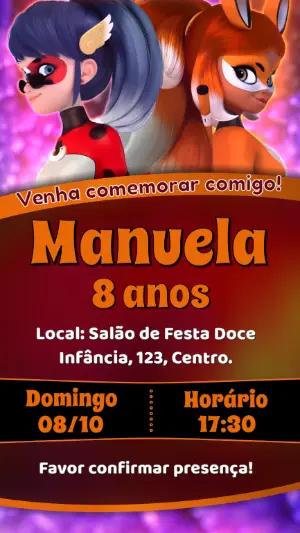 Convite de Aniversário Ladybug e Rena Rouge para Editar Online