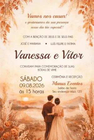 Convite de Casamento Rústico Terracota Aquarela Editável