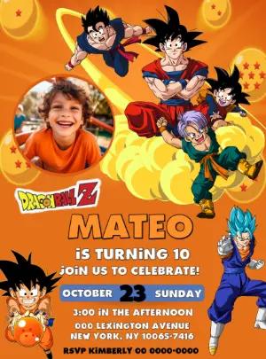 Editable Dragon Ball Z Birthday Invitation Template with photo