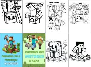 Mini Livro de Colorir Minecraft Editável para Aniversário