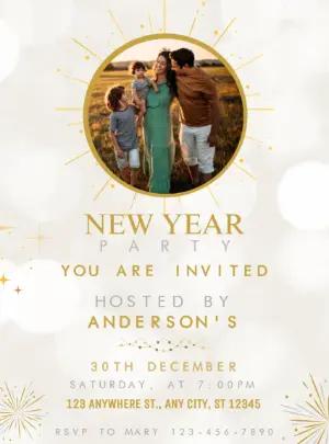Elegant New Year's Party Invitation with Photo - Editable Template