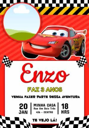 Convite Digital Aniversário Carros Relâmpago McQueen Editável