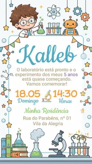 Convite de Aniversário Cientista Menino | Modelo Digital Editável