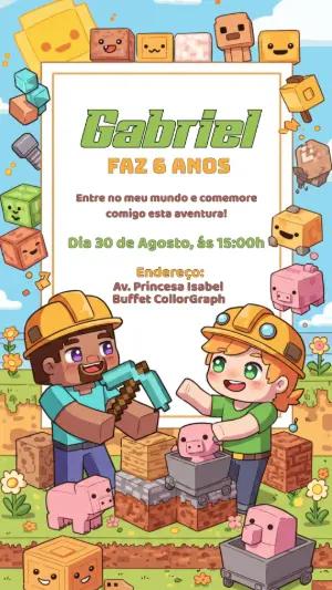 Convite de Aniversário Minecraft Fofo para Editar Online
