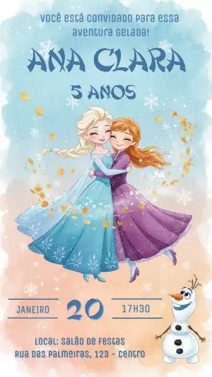 Convite de Aniversário Frozen Aquarela para Editar