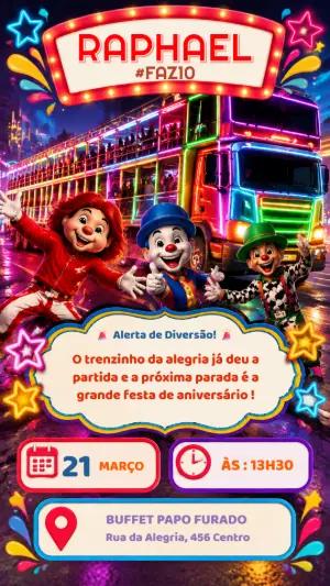 Convite de Aniversário Festa Carreta da Alegria Neon Editável