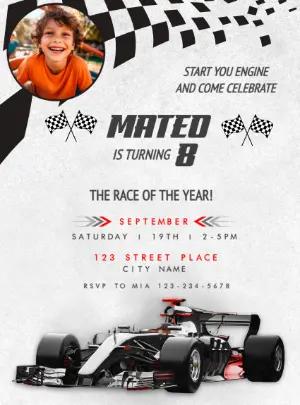 Editable Racing Car Birthday Invitation with Photo