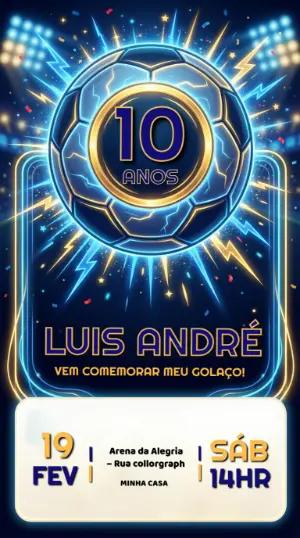 Convite de Aniversário Futebol Neon Azul Editável
