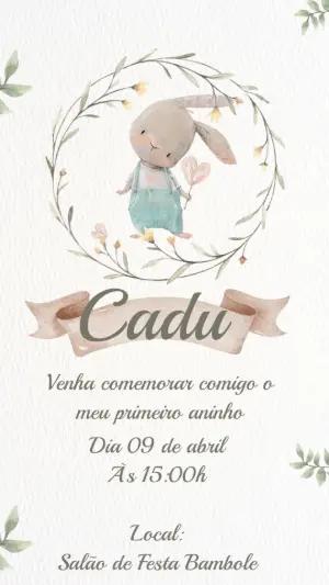 Convite de Aniversário Coelhinho Aquarela Fofo para Editar