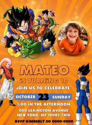 Dragon Ball Z Birthday Invitation Template with Photo to Edit
