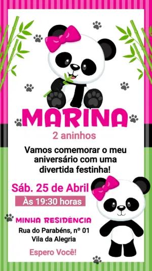 Convite de Aniversário Ursinha Panda Menina Editável