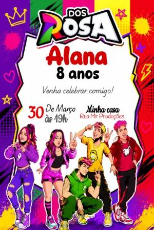 Convite de Aniversário Dos Rosa Colorido e Editável
