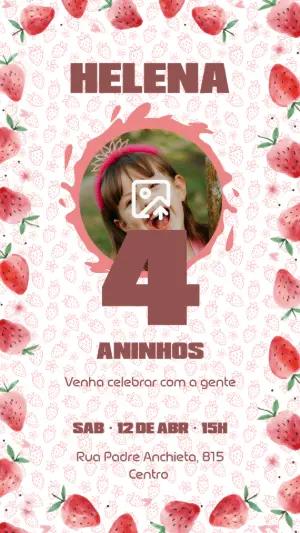 Convite Aniversário Morango com Foto para Editar Online