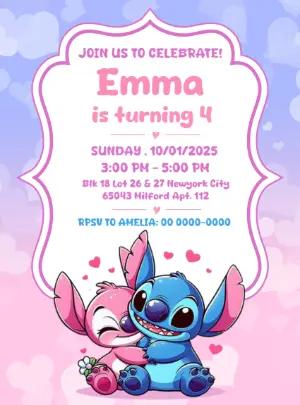 Stitch and Angel Birthday Invitation to Edit Online