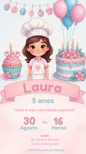 Convite Digital Festa Confeiteira Infantil para Editar