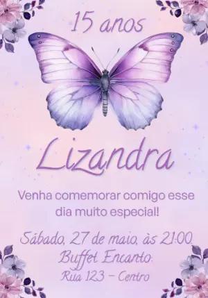 Convite de 15 Anos Borboleta Lilás Aquarela Editável
