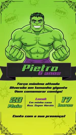 Convite Editável de Aniversário Infantil com Tema do Hulk