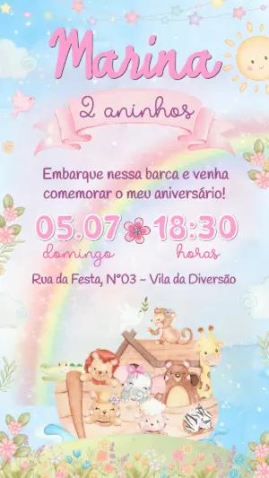 Convite de Aniversário Arca de Noé Aquarela Editável