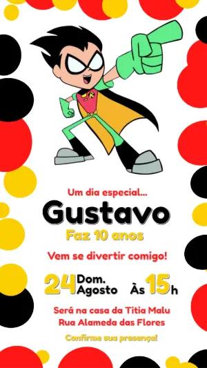 Convite de Aniversário Jovens Titãs com Robin para Editar