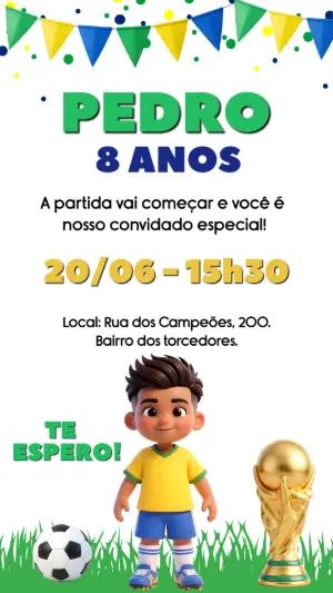 Convite de Aniversário Futebol Brasil 3D para Editar