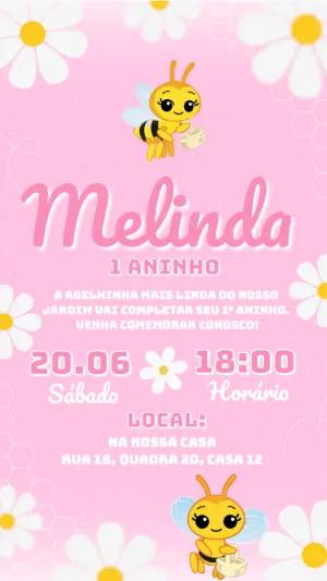 Convite de Aniversário Abelhinha Rosa para Editar