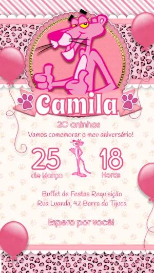 Convite Aniversário Pantera Cor de Rosa para Editar Online