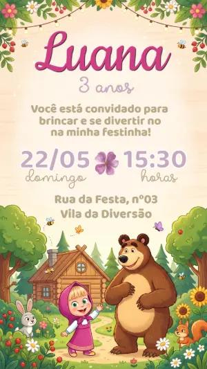 Convite Digital Infantil Masha e o Urso Editável