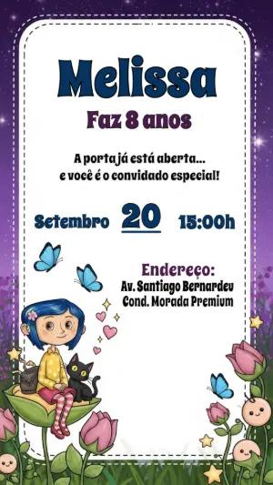Convite Aniversário Coraline Mundo Secreto para Editar Online