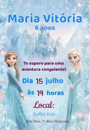 Convite de Aniversário Frozen Aventura no Gelo Modelo Editável