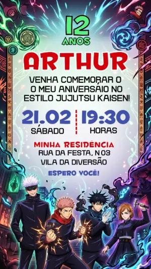 Convite de Aniversário Jujutsu Kaisen Editável para Celular