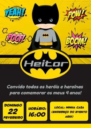 Convite de Aniversário Batman Infantil para Editar Online