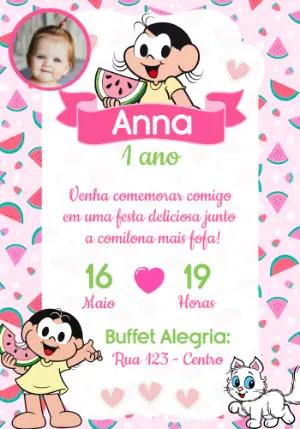 Convite de Aniversário Magali Melancia com Foto para Editar
