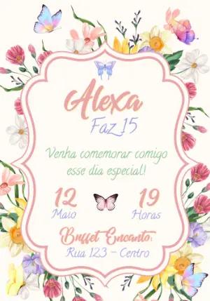 Convite 15 Anos Flores do Campo e Borboletas Editável