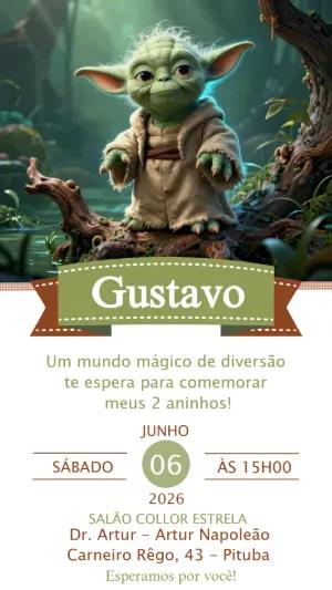 Convite de Aniversário Baby Yoda Editável para Enviar