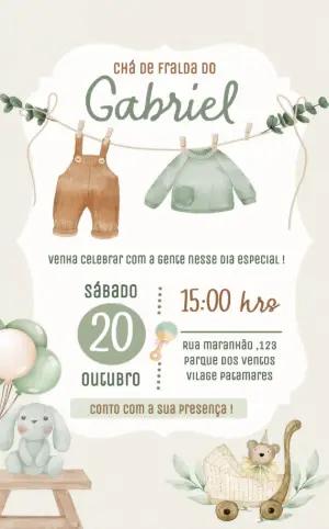 Convite Chá de Bebê Varalzinho Aquarela para Editar Online