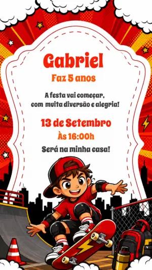 Convite de Aniversário Skatista Radical | Modelo Digital Editável