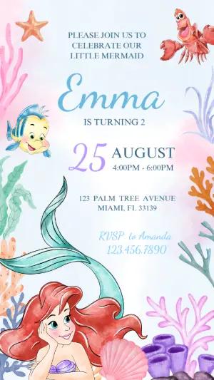 Ariel Little Mermaid Birthday Invitation | Editable Template
