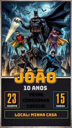 Convite de Aniversário Batman e Bat-Família Editável
