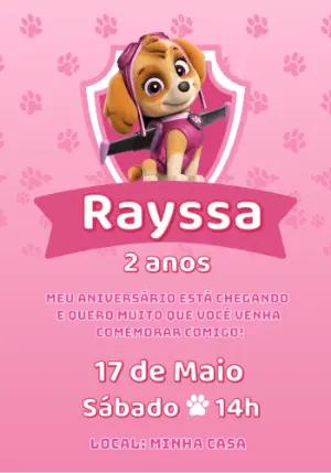 Convite de Aniversário Patrulha Canina Skye para Editar Online