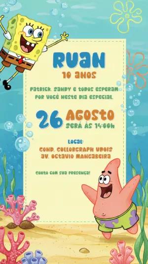 Convite de Aniversário Bob Esponja para Editar Online