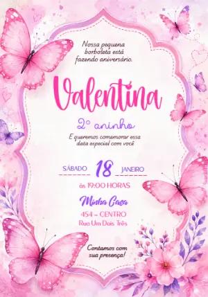 Convite de Aniversário Borboletas Aquarela para Editar