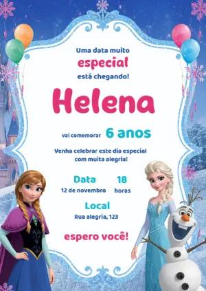 Convite de Aniversário Frozen com Anna e Elsa para Editar