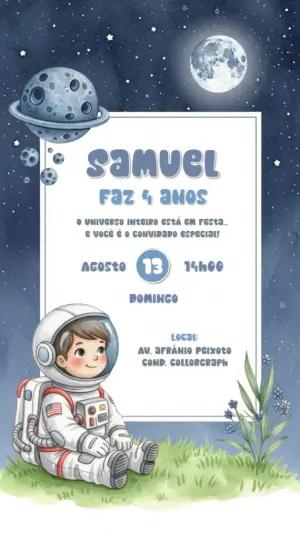 Convite de Aniversário Astronauta Espacial para Editar Online