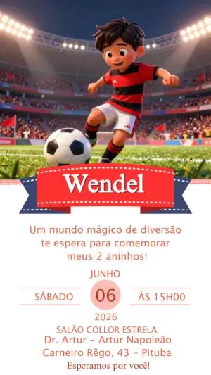 Convite de Aniversário Futebol 3D Modelo Digital para Editar
