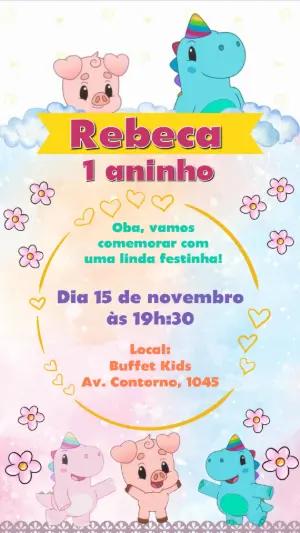 Convite Animado Aniversário Dinossauro Baby para Editar Online