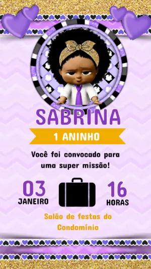 Convite de Aniversário Poderosa Chefinha Roxo e Dourado Editável