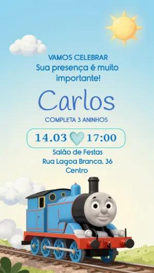 Convite de Aniversário Infantil Trenzinho Azul para Editar